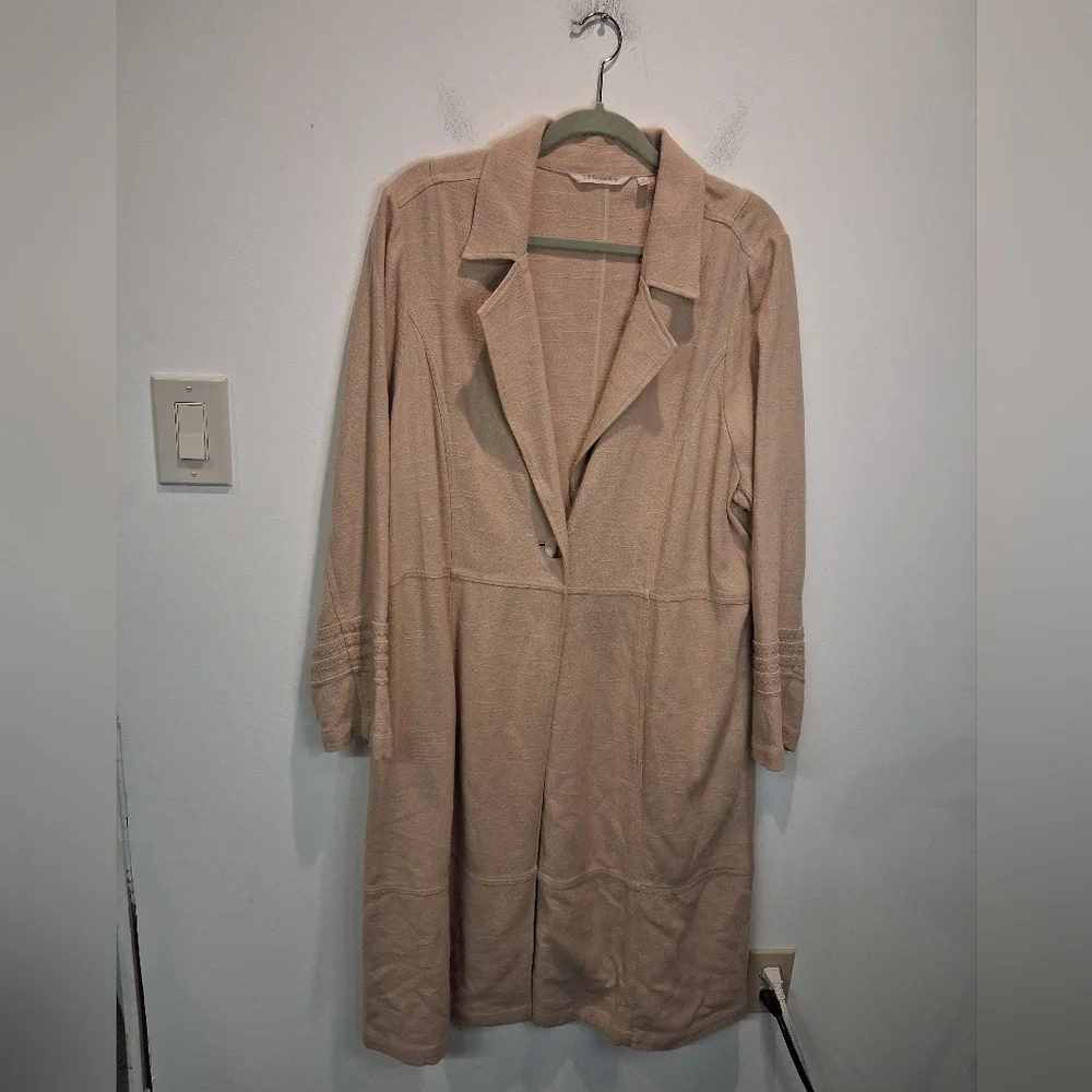 Soft Surroundings Long Open-Front Coat in Beige
